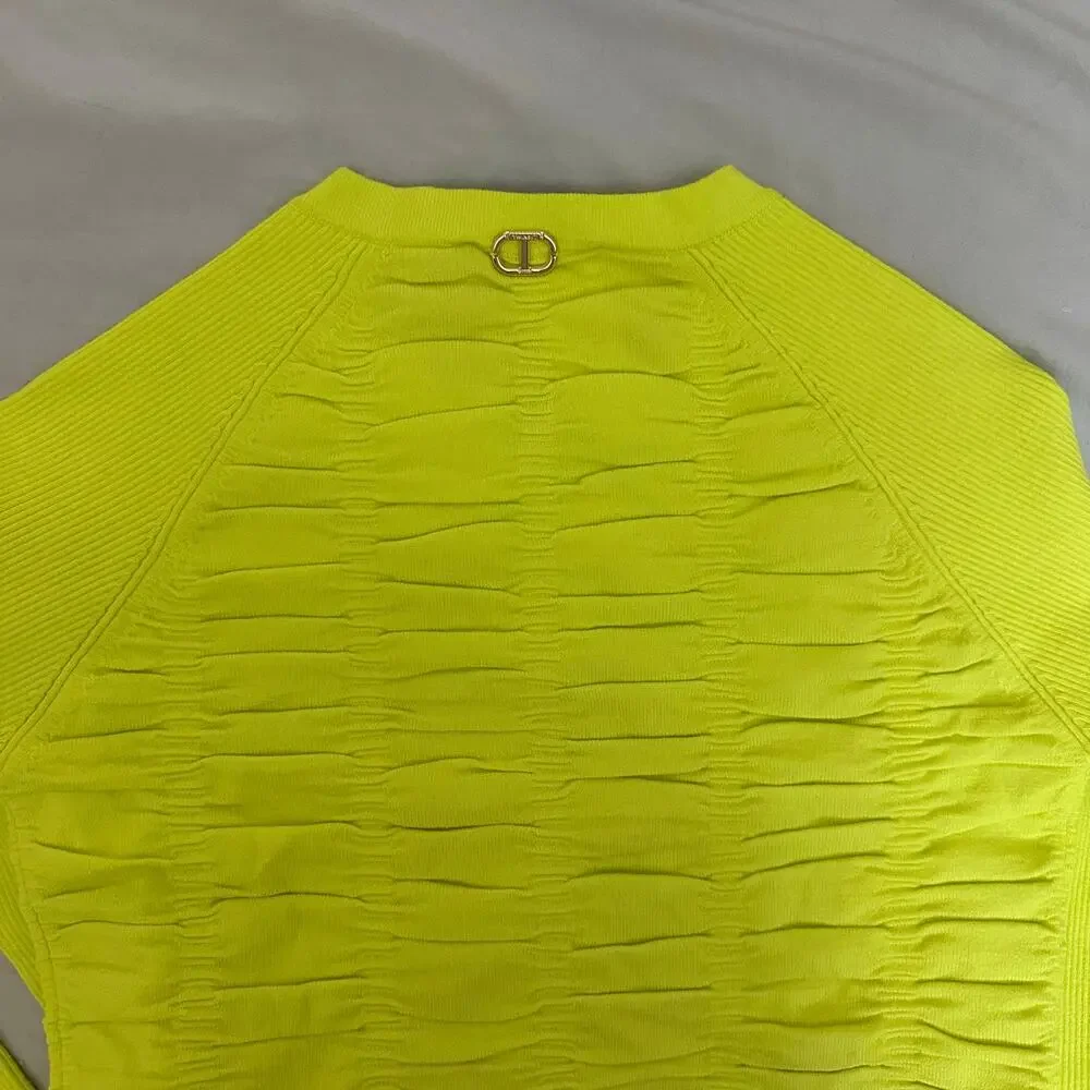 Twinset Girls' Shirred Cardigan In Yellow Neon Size 14 Brand New - Picture 12 of 13